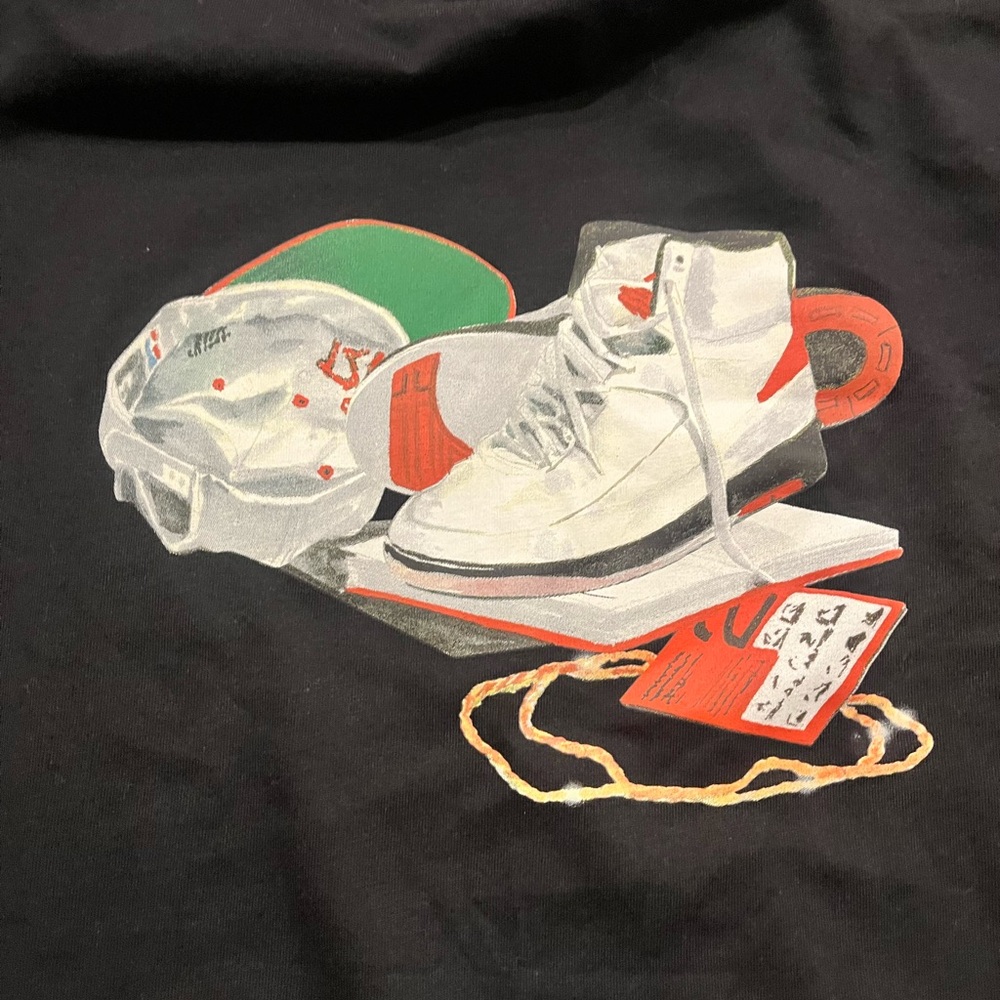 Graphic Tee with Sneaker and Cap Design